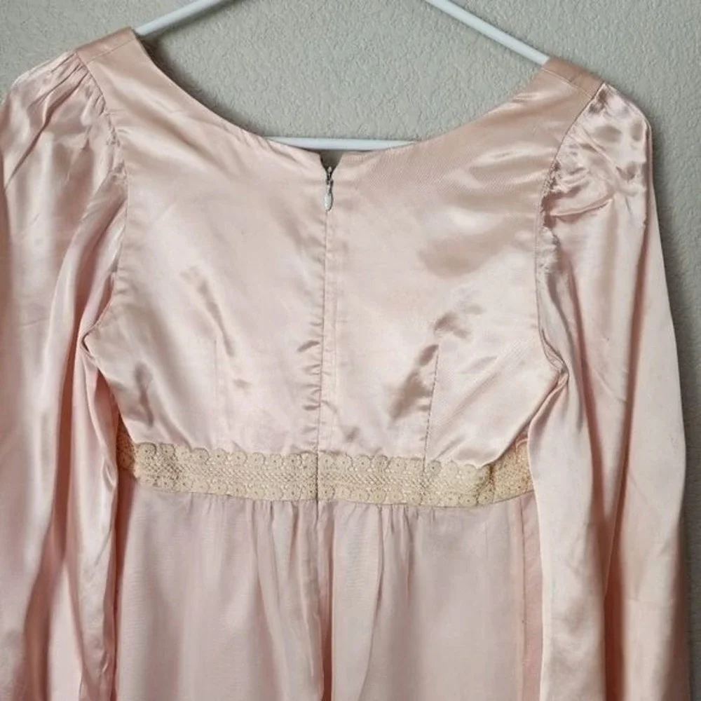 VINTAGE 70s Handmade Satin Babydoll Maxi Dress‎ Cottagecore Pink